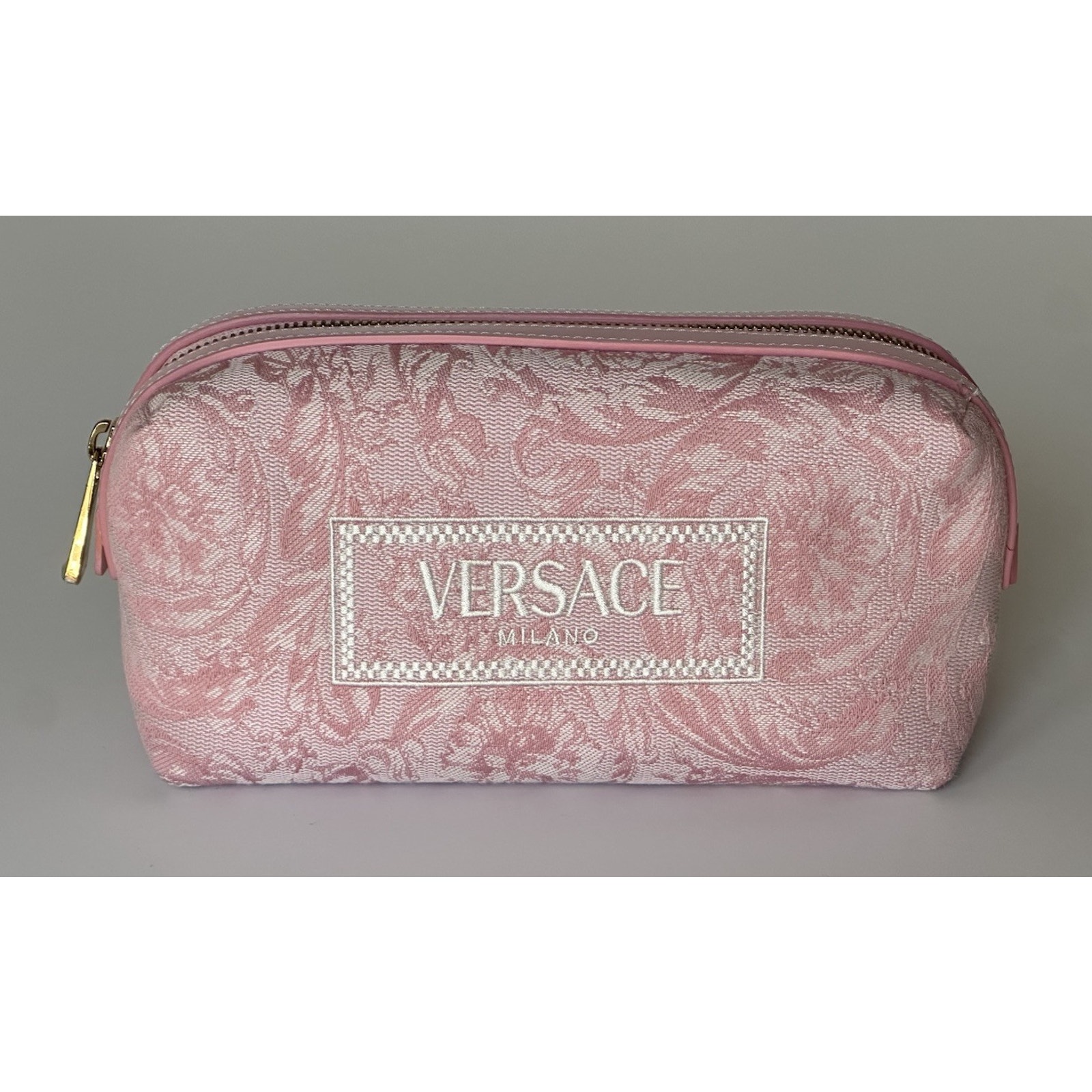 Versace Fabric Barocco Jacquard Light Pink Beauty Pouch 1013925 Nwt $575